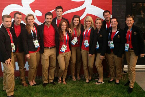 Pulling together: Lee Murgatroyd, third from the right, and the rest of Team England comms
