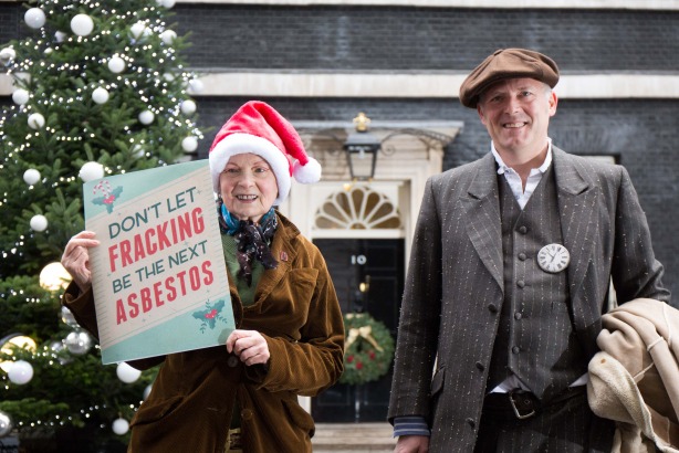 Talk Fracking: Vivienne Westwood and her son Joe Corre outside Downing Street