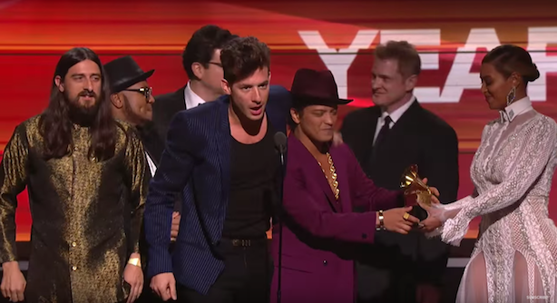 'Uptown Funk' wins record of the year. (Image via the Grammys YouTube page).