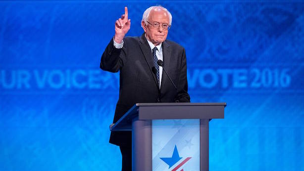 Bernie Sanders speaks to the Democratic National Convention on Monday night. (Image, cropped, via the DNC's Facebook page).