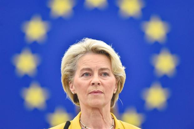 Commission president Ursula von der Leyen delivering the 'state of the union' speech in the European Parliament in Strasbourg. Photo: EP / Eric Vidal