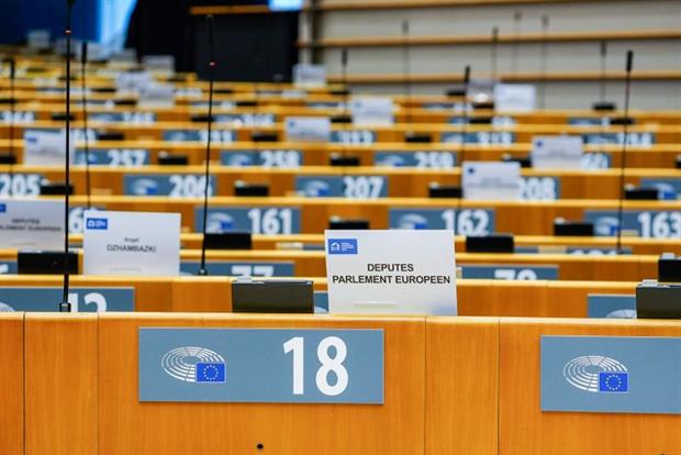 The empty plenary chamber in Brussels, October 2020. The European Parliament is preparing its scrutiny of the Commission's Fit for 55 package. Photo: Daina Le Lardic / EP