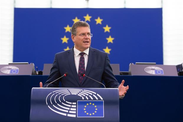 Vice-president Maros Sefcovic during a plenary debate on Tuesday. Sefcovic said the Commission aimed to follow the 'one in, one out' principle for new regulation next year. Photo: Michel Christen / EP
