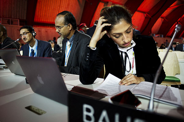 Climate: COP21: Close up of delegates hard at work