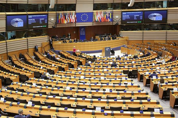 Coronavirus: Ursula Von der Leyen speaks during a mini plenary session of European Parliament in Brussels (Photo by ARIS OIKONOMOU/AFP via Getty Images)