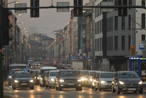 Traffic in Krakow during a smog alert in December 2019. Photo: Artur Widak/NurPhoto via Getty Images