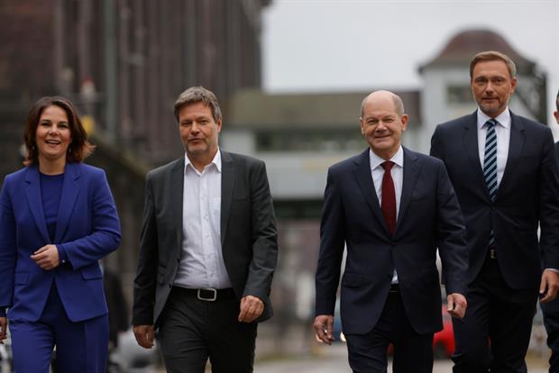 Lead candidates for the Greens, SPD and FDP before a press conference on Wednesday where they presented their coalition agreement. Photo: Michele Tantussi/Getty Images
