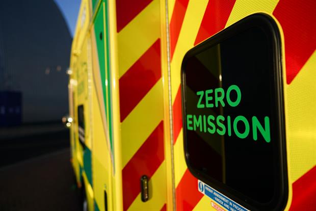A hydrogen-powered ambulance exhibited at the COP26 climate summit in Glasgow last year. Photo: Ian Forsyth/Getty Images