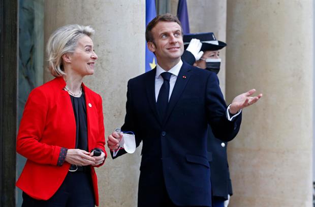 Commission president Ursula von der Leyen with French president Emmanuel Macron in Paris on Friday to mark France's EU Council presidency for the first half of 2022. Photo: Chesnot/Getty Images