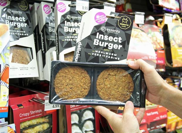Enjoy your mealworm: An insect burger on sale at a Swiss supermarket. Similar products could soon be coming to the EU. Photo: Fatih Erel/Anadolu Agency/Getty Images