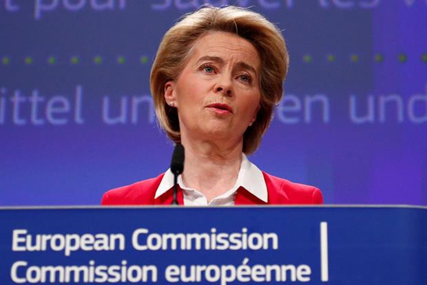 Ursula von der Leyen gives a press conference on EU efforts to limit economic impact of the coronavirus disease (Photo by FRANCOIS LENOIR/POOL/AFP via Getty Images)