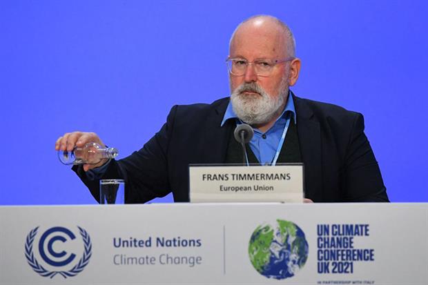 European Commission vice president Frans Timmermans speaks during an EU press conference at COP26 (Photo by ANDY BUCHANAN/AFP via Getty Images)