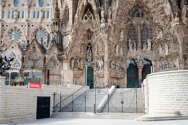 Lockdown: The Basilica of Sagrada Familia, temple of Antoni Gaudi closed to the public visitors (Photo by Xavier Bonilla/NurPhoto via Getty Images)