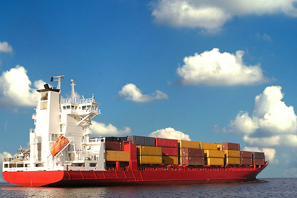 Transport, cargo ship carrying shipping containers