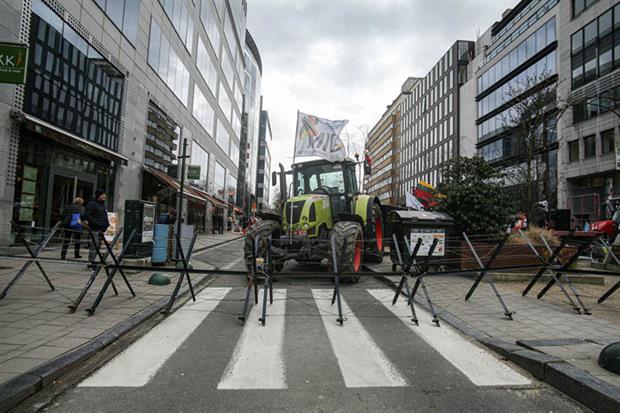 Farmers protest in Brussels earlier this year (Photo by Nicolas Economou/NurPhoto via Getty Images)