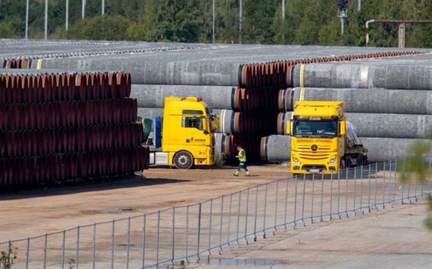 Gas pipes bound for the Nord Stream 2 fossil gas pipeline: Green industry is worried that the ECT gives fossil fuel investors recourse to “obscure private arbitration procedures”. Photo: Odd Andersen/AFP via Getty Images