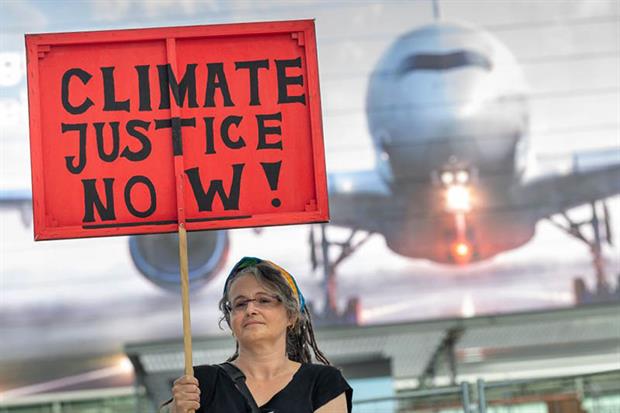 Protest: green campaigners say CORSIA is a relatively toothless way to tackle aviation’s growing CO2 emissions (Photo: PETER KNEFFEL/DPA/AFP via Getty Images)