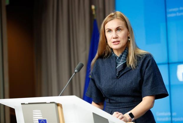 Energy commissioner Kadri Simson at a press conference on Thursday following the Council meeting. Photo: EU Council