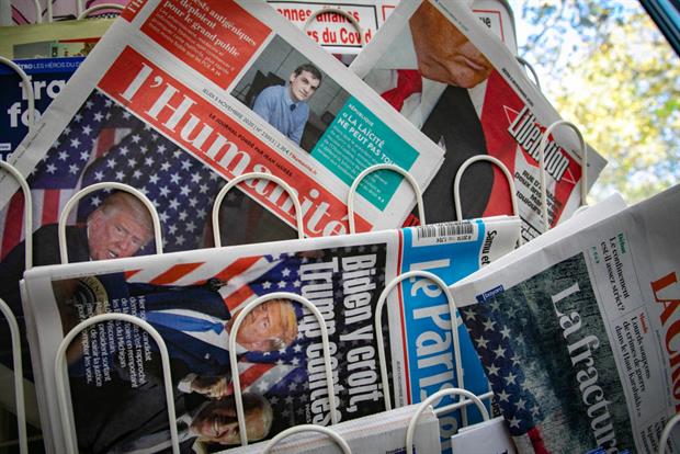 French newspapers covering the electoral showdown between president Donald Trump and his Democratic challenger Joe Biden on Thursday. Photo: Marc Piasecki/Getty Images