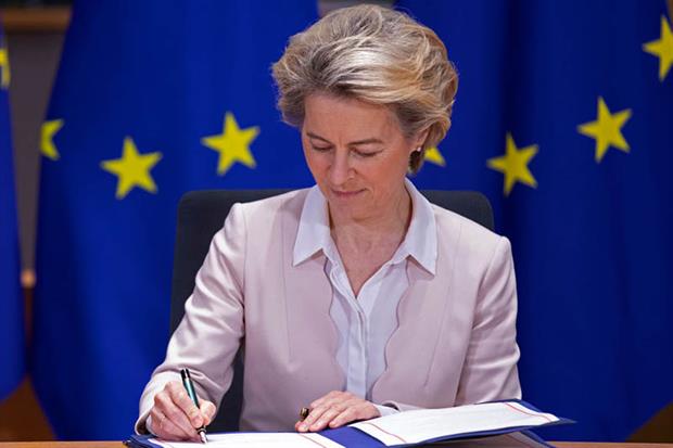 Ursula von der Leyen attends a Brexit signature ceremony in Brussels on 30 December (Photo by Thierry Monasse/Getty Images)