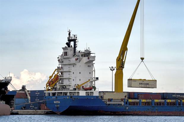 Containers of mixed Italian household waste are blocked from being unloaded at the port of Souse in Tunisia, November 2020. Photo: Fethi Belaid / AFP via Getty Images