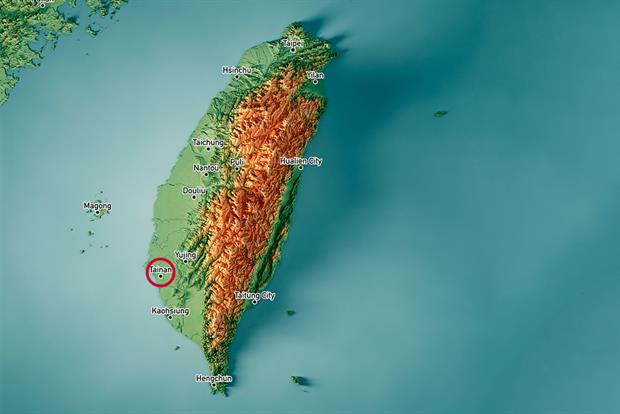 Map of Taiwan showing location of Tainan City