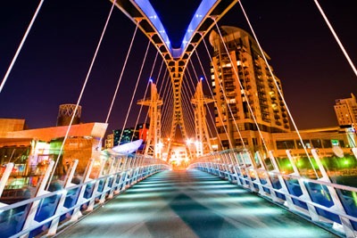 Bridge lit up at night