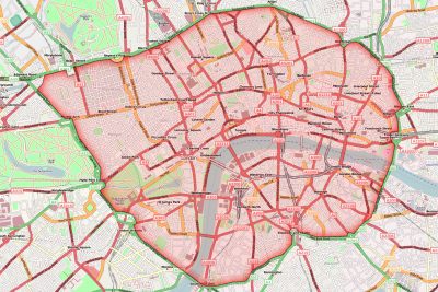 The contracted London Congestion Charging Zone - CC A-S 2.0 Generic Ed Sanders / openstreetmap.org