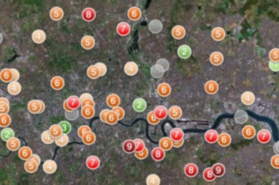 Peak PM10 concentrations in London between 17 and 21 April. Figures of 1-3 indicate low pollution, while 7-9 are very high.