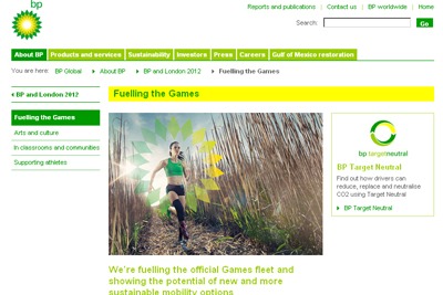 A BP advertising campaign says it is fuelling the official Olympic Games fleet