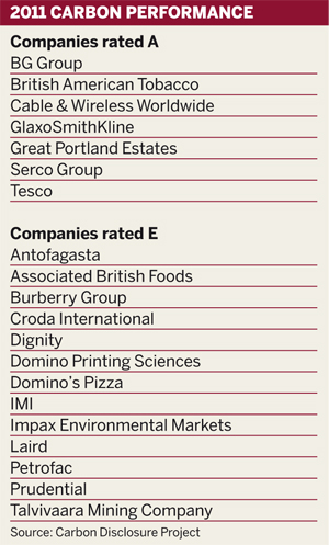 Table: 2011 company carbon performance