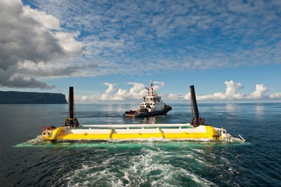 Aquamarine Power's 800kW Oyster device has just been commissioned. It consists of a near-shore steel flap moved by waves (photo: Aquamarine Power)
