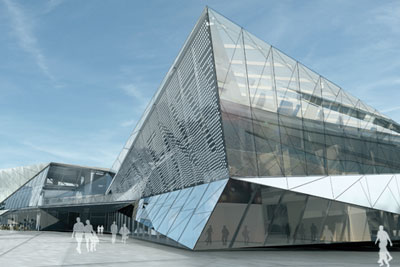Siemens' Crystal 'green' exhibition and conference centre, beside Royal Victoria Dock, is a low-carbon, all-electric building (artist's impression)