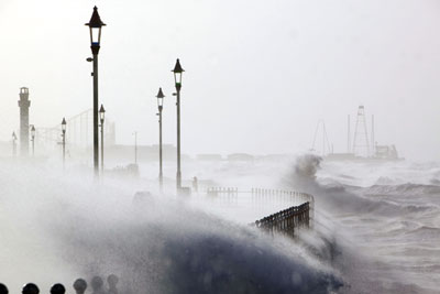 Blackpool battered by strong winds in 2008: a 2006 report from Swiss Re forecast more winter storm damage in Europe (photo: Ashley Cooper Pics/Alamy)