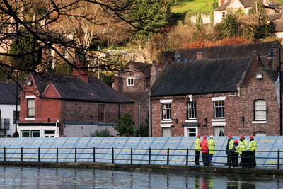 Temporary flood defenses along the river Severn at Ironbridge (picture: AMD Images / Alamy)