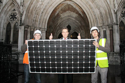 Friends of the Earth's director Andy Atkins celebrates feed-in tariff ruling (photo: Friends of the Earth)