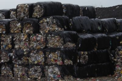 Bundles of refuse derived fuel at a facility similar to RDF's tip