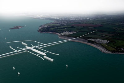 A new proposed 'low impact' Severn Barrage would extend 18km from Brean in England to Lavernock Point in Wales (image: Marks Barfield)