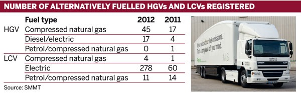 Table: Number of alternatively fuelled HGVs and LCVs registered