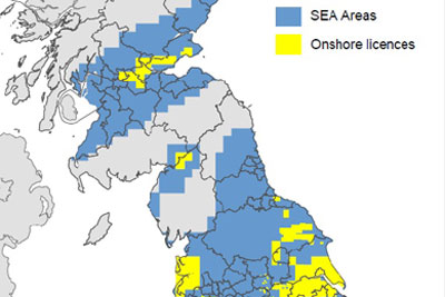 Most of the UK could soon be being explored for shale gas. The blue areas are those the government wants to award licences for onshore oil and gas exploration next year. The yellow areas are those already under licence. Credit: DECC
