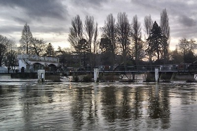 Teddington Lock on the river Thames: water flows have been about four times the average (photograph: Simon Evans)