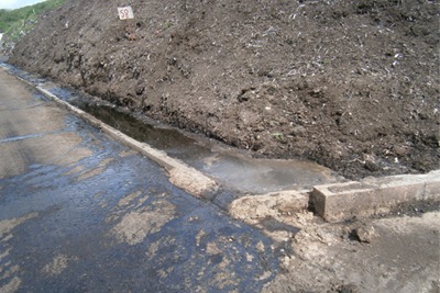 Compost leachate had leaked from storage areas from Wormtech's Caerwent, Monmouthshire, site onto surrounding land (photograph: Natural Resources Wales)