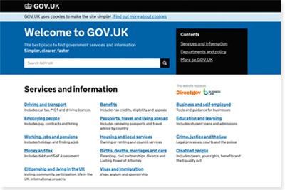 Screenshot of the government's gov.uk website