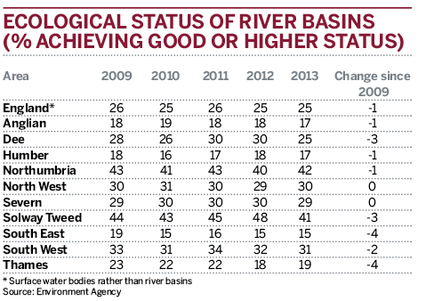 Table: Ecological status of river basins