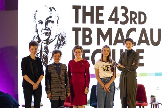 Nicola Sturgeon (centre) spoke alongside Christiana Figueres (second from left) and youth climate activists on Tuesday night. Photograph: Hutton Institute