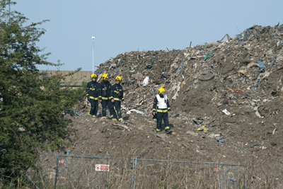 Fire fighters investigate Waste4Fuel's south London site which had repeatedly caught fire (photograph: NS Martin)