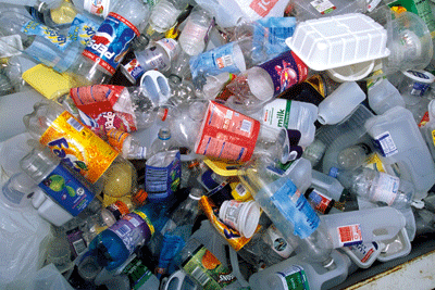 Plastic bottles awaiting recycling