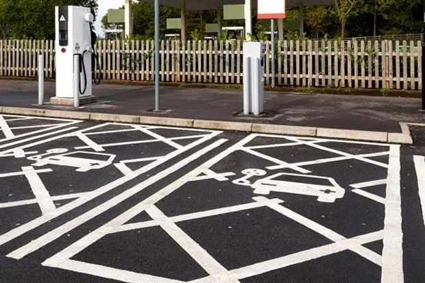 Electric charge points at a filling station (photograph: GordonD/123RF)