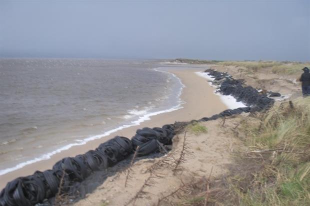 Around 20,000 waste tyres were used as flood defences in Lough Foyle. Photograph: Northern Ireland Environment Agency
