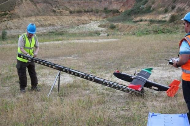 Fixed wing drones could be a cheap and effective method of monitoring methane from landfills. Photograph: The Environment Agency